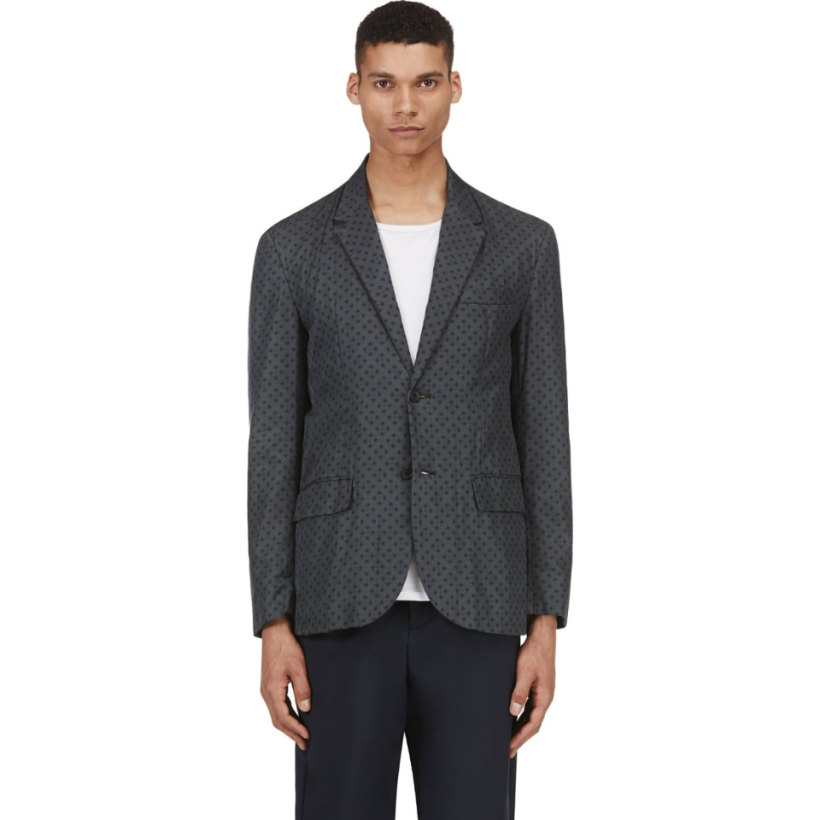 Marc by Marc Jacobs Slate Grey Silk Cotton Tile Print Blazer