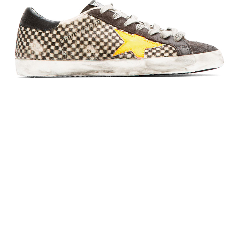 Golden Goose Black & White Check Calf Hair Superstar Sneakers