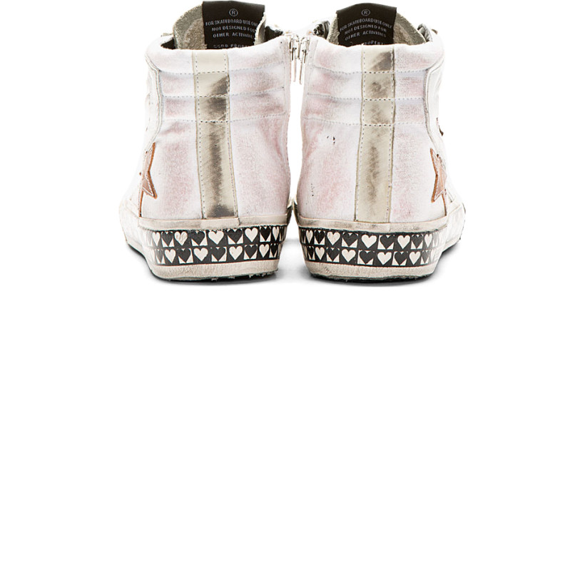 Golden Goose White Distressed Heart Print Slide Sneakers