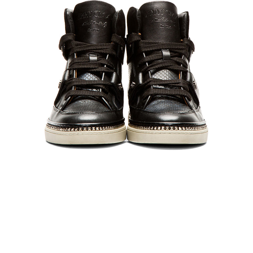 Jimmy Choo Black Reptile Leather Barlowe High Top Sneakers