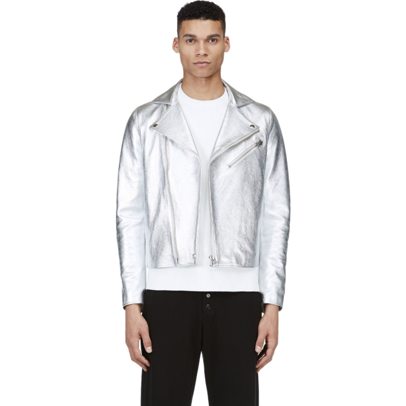 Acne Studios Silver Pebbled Leather Biker Jacket