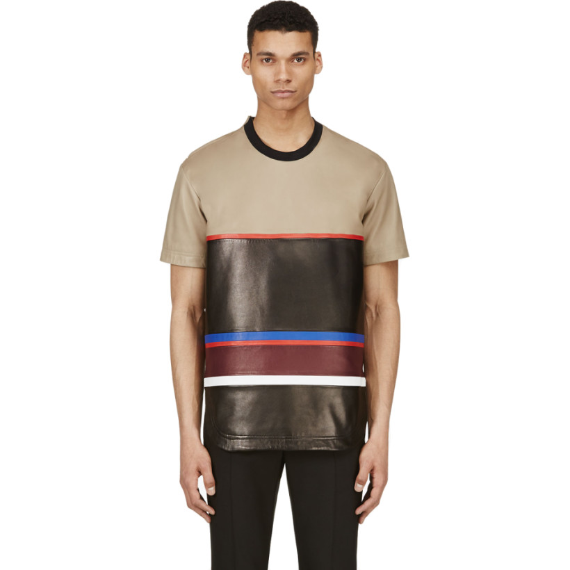 Givenchy Tan Leather Striped T Shirt