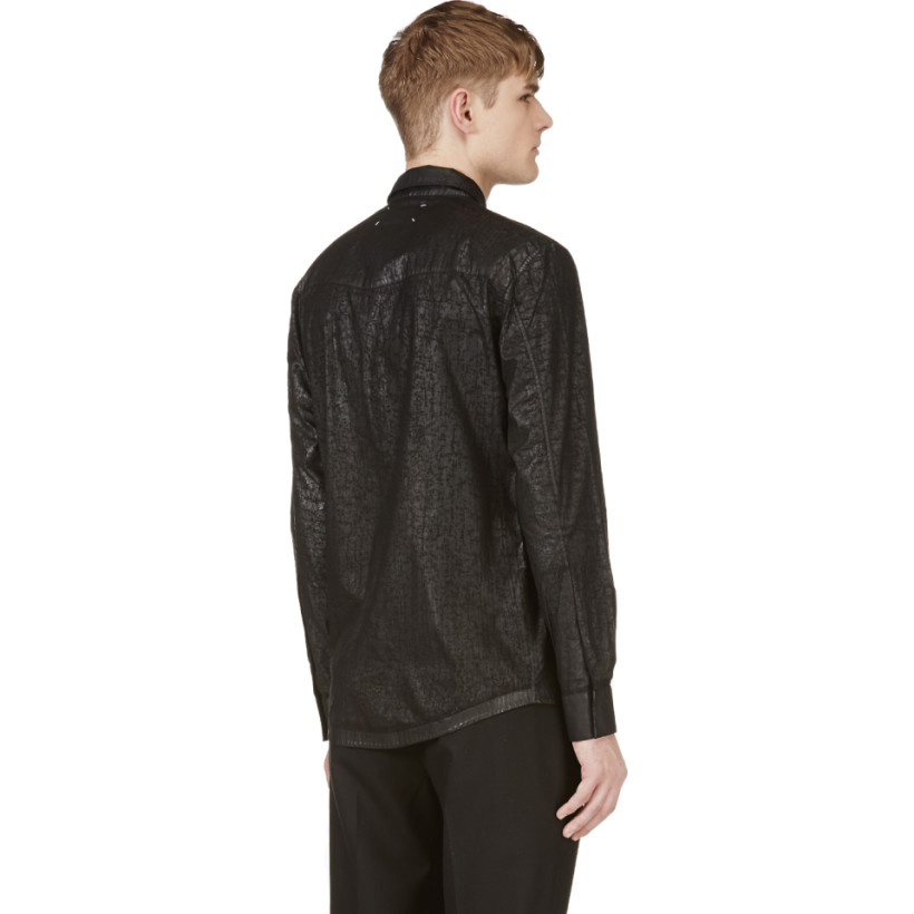 Maison Martin Margiela Black Cracked Faux Leather Shirt