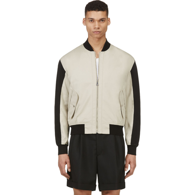 McQ Alexander Mcqueen Beige Canvas Colorblocked Bomber Jacket