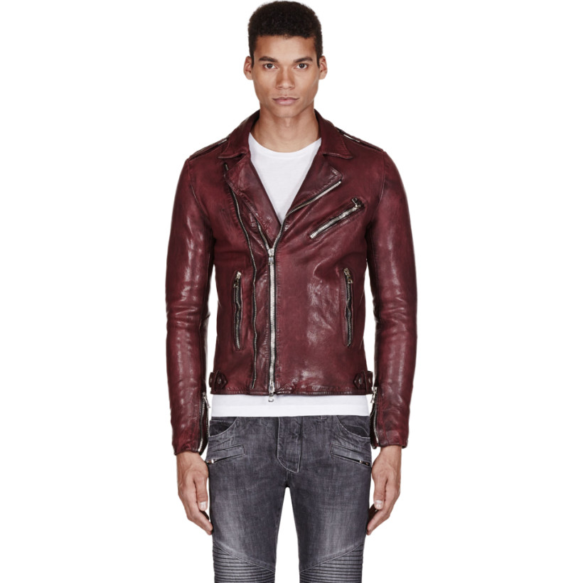 Balmain Burgundy Leather Biker Jacket