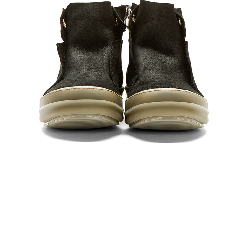 Rick Owens Black Suede Minimalist High Top Sneakers