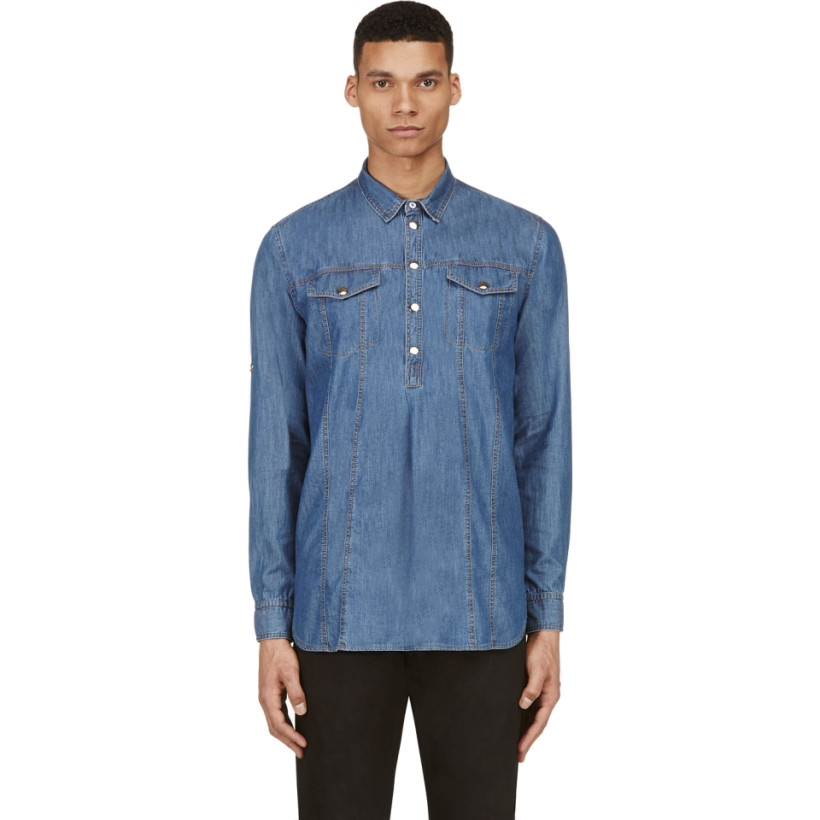 Balmain Blue Denim Pullover Shirt