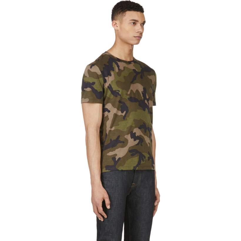 Valentino Green Camo Stud Detail T Shirt