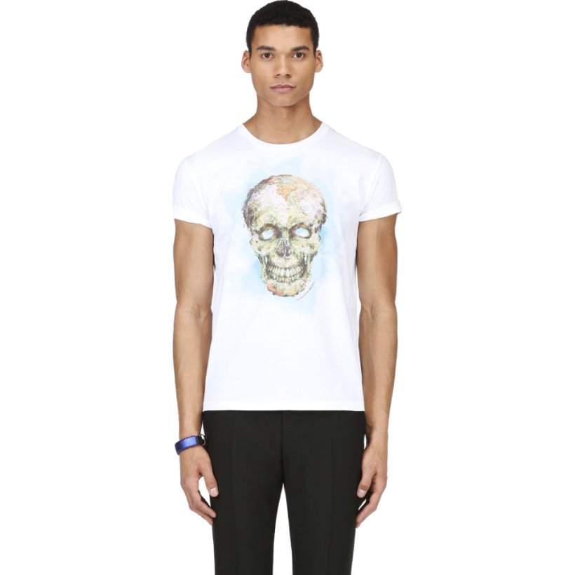 Alexander McQueen White Map Skull T Shirt