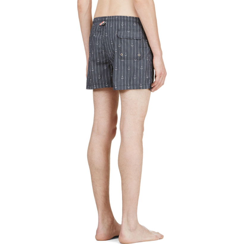 Thom Browne Navy Pinstriped Anchor Swim Shorts