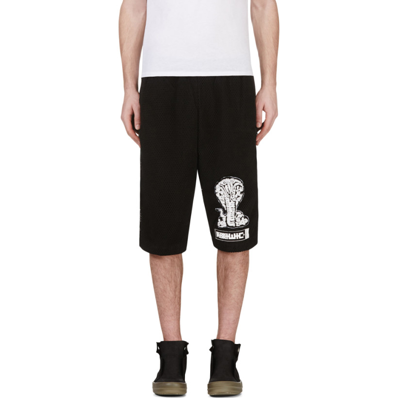 KTZ Black Mesh Cobra Appliqué Sarouel Shorts