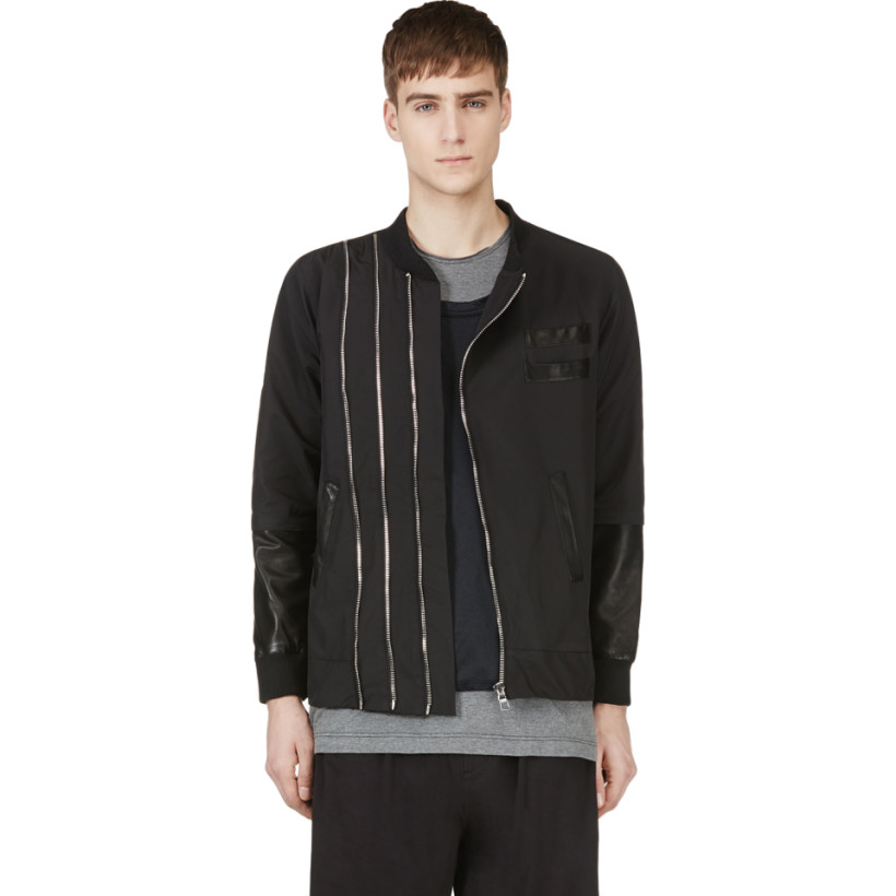 Pyer Moss Black Leather Sleeve Douglas Jacket