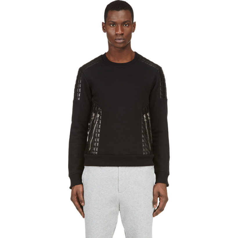 Balmain Black Quilted Leather Sweater