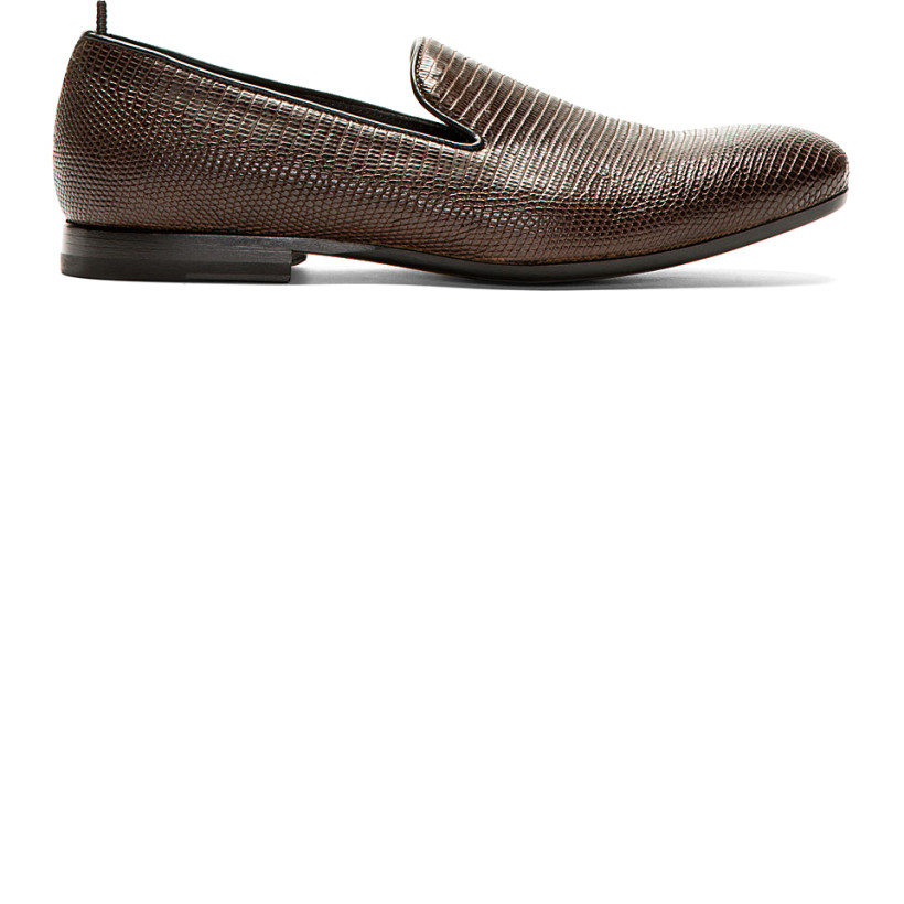 Alexander McQueen Brown Leather Reptile Loafers