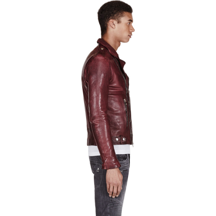 Balmain Burgundy Leather Biker Jacket