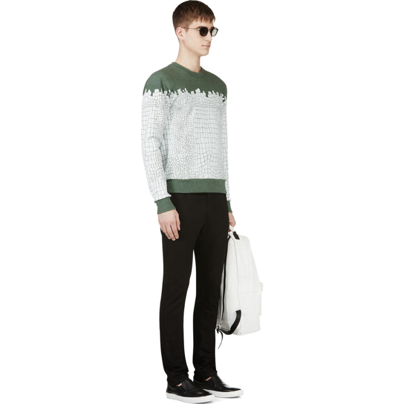 Krisvanassche White & Green Croc Print Sweatshirt