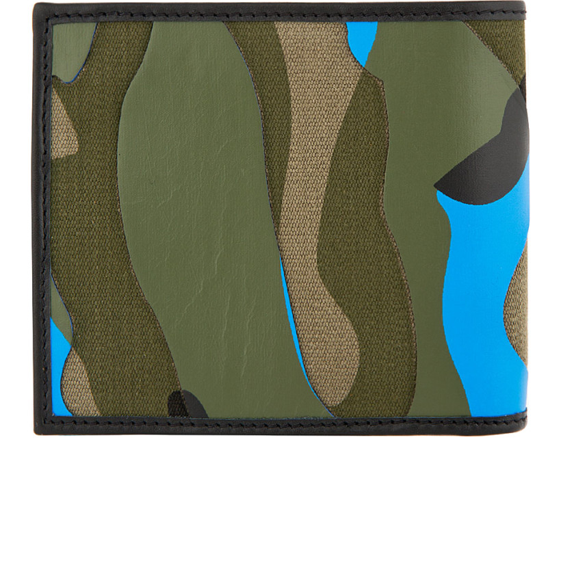 Valentino Green & Blue Leather Patchwork Camo Wallet