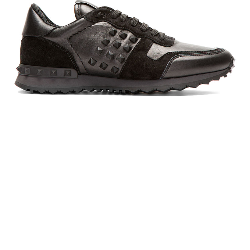 Valentino Black Leather & Suede Studded Sneakers