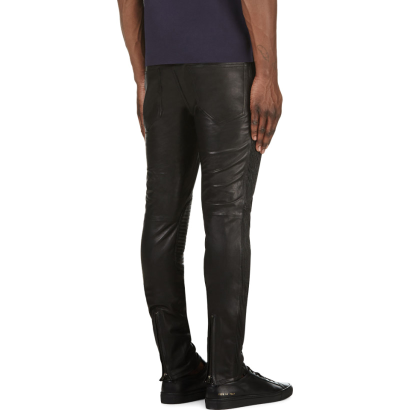 BLK DNM Black Leather Ribbed Side Biker Pants