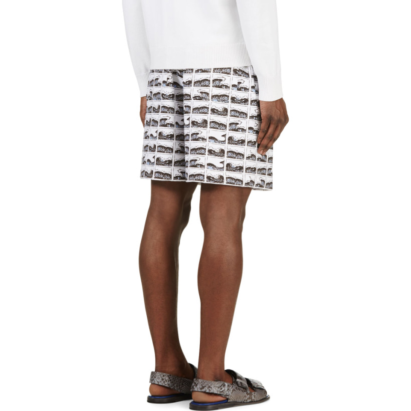 Kenzo White & Blue Neoprene Framed Wave Shorts