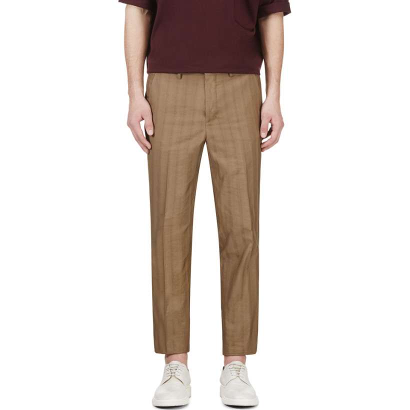 Umit Benan Beige Tonal Stripe Slim Trousers