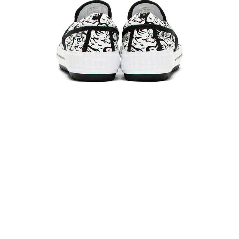 Kenzo White & Black Tiger Print Hevyn Slip On Shoes