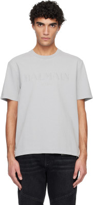 Balmain, BALMAIN Gray Vintage 'Balmain' Embroidered T-shirt