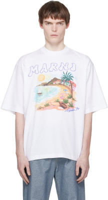 Marni, Marni White Cotton 'Marni Beach Postcard Print' T-shirt