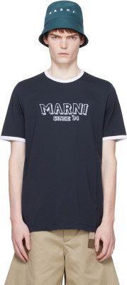 Marni, Marni Navy Cotton Contrast Trims T-shirt