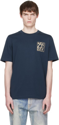 Marni, Marni Navy Cotton 'Marni Frame Logo Print' T-shirt