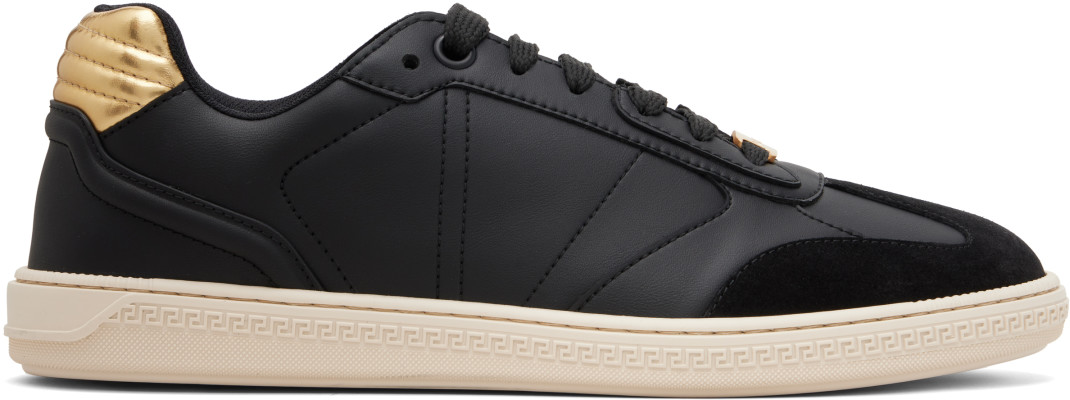 Versace, Versace Black Greca Court Faux-Leather Sneakers