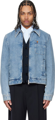 AMI, AMI Paris Blue Cotton Contrasted 'Ami De Coeur' Denim Jacket