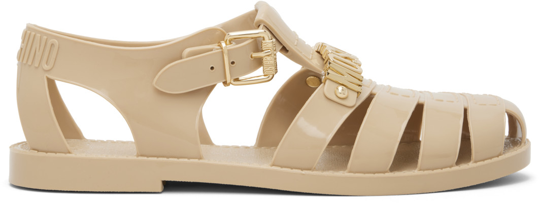 Moschino, Moschino Beige Jelly Logo Lettering Sandals
