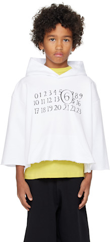 Толстовка с капюшоном MM6 Maison Margiela Kids White с принтом и логотипом белого цвета
