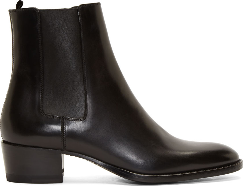 Saint Laurent Black Leather Wyatt Chelsea Boots