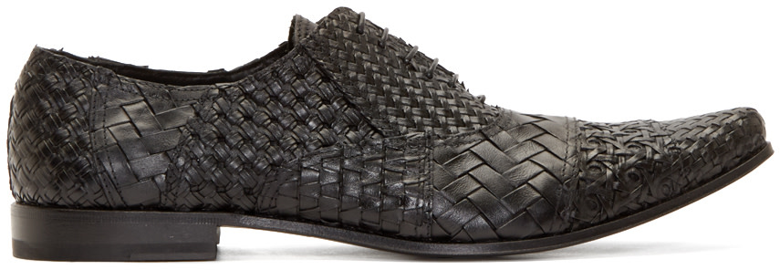 Haider Ackermann Black Woven Leather Oxfords