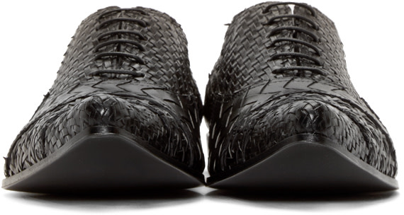 Haider Ackermann Black Woven Leather Oxfords