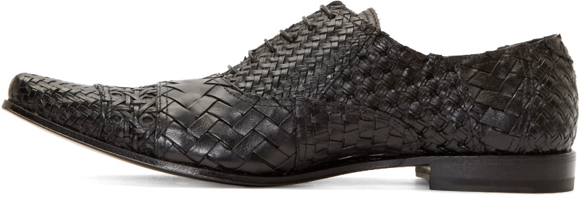 Haider Ackermann Black Woven Leather Oxfords