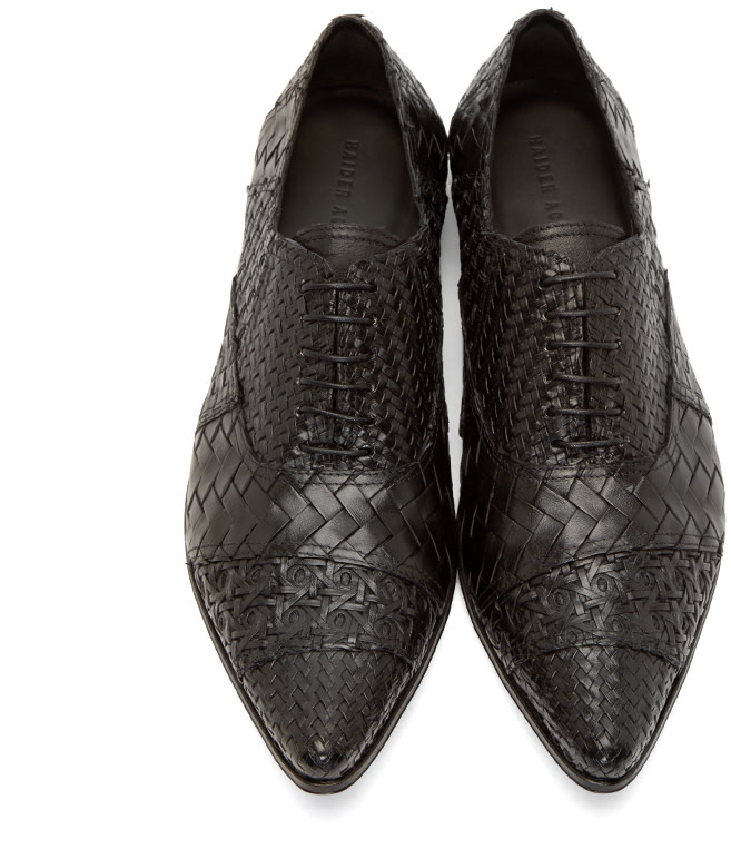 Haider Ackermann Black Woven Leather Oxfords