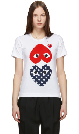 Comme des Garçons Play - White & Red Polka Dot Upside Down Heart T-Shirt