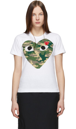 Comme des Garçons Play - White Camo Big Heart T-Shirt