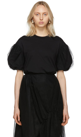 Simone Rocha - Black Tulle Puff Sleeve T-Shirt