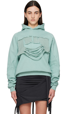 Blue Distressed Multiline Hoodie - Ottolinger