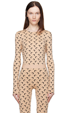Tan Moon Printed Jersey Second Skin T-Shirt - Marine Serre