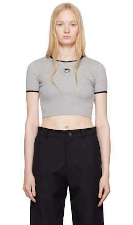 Gray Moon Logo Jersey Cropped T-shirt - Marine Serre