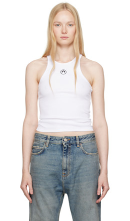 White Moon Logo Ribbed Jersey Tank Top