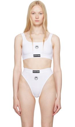 White Moon Logo Stretched Jersey Sport Bra - Marine Serre