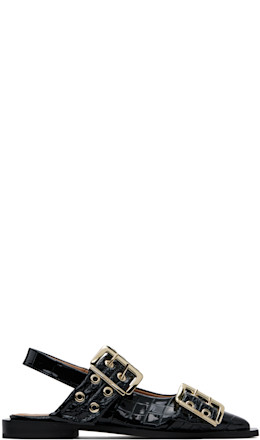 Black Feminine Buckle Ballerina Flats - GANNI