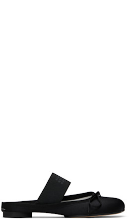 Black Satin Anatomic Logo Ballerina Slippers - MM6 Maison Margiela