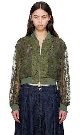 Khaki Layered Logo Lace Short Bomber Jacket - Andersson Bell